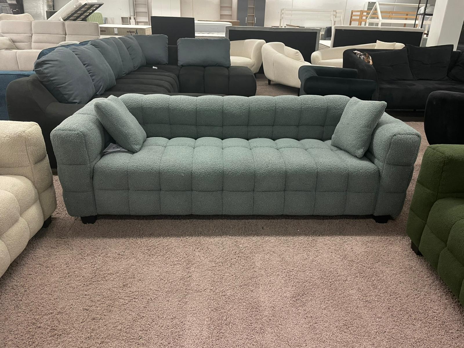 Blaues 3-Sitzer Sofa in Teddyoptik