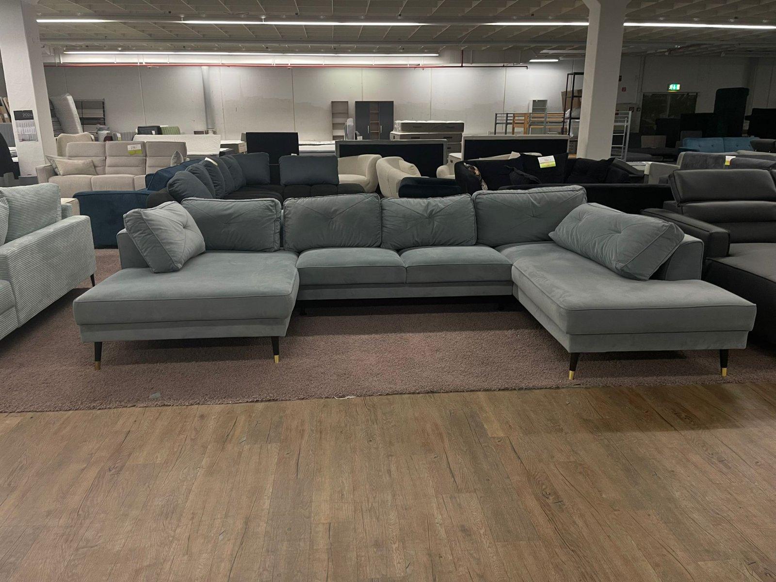 Moderne U-Form Wohnlandschaft in Grau/Blau