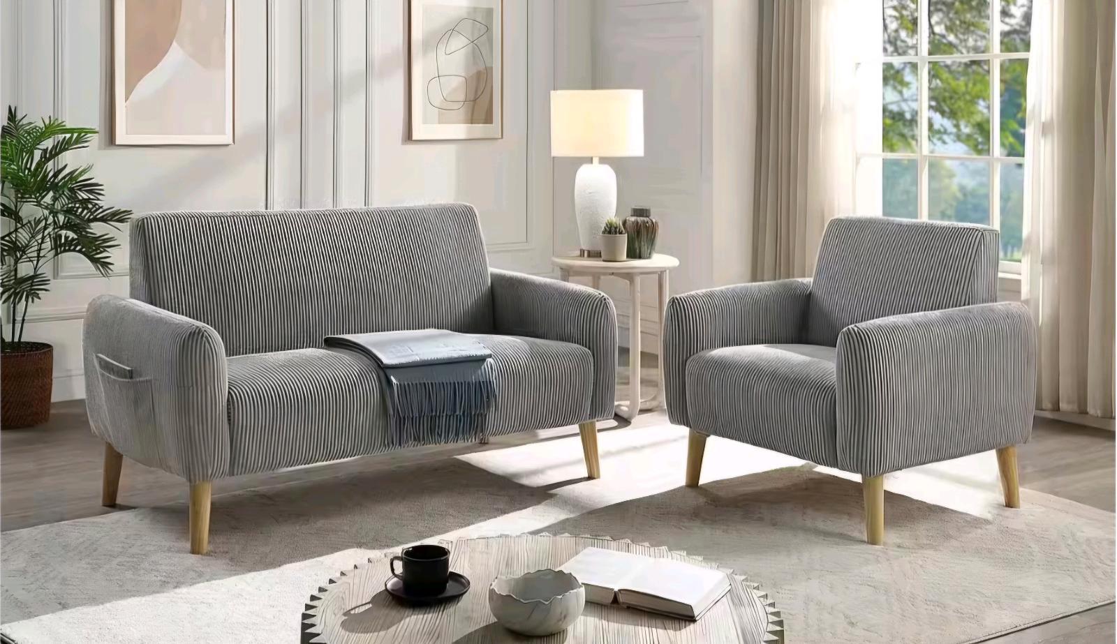 Bequemer 2-Sitzer Sessel im Cordbezug