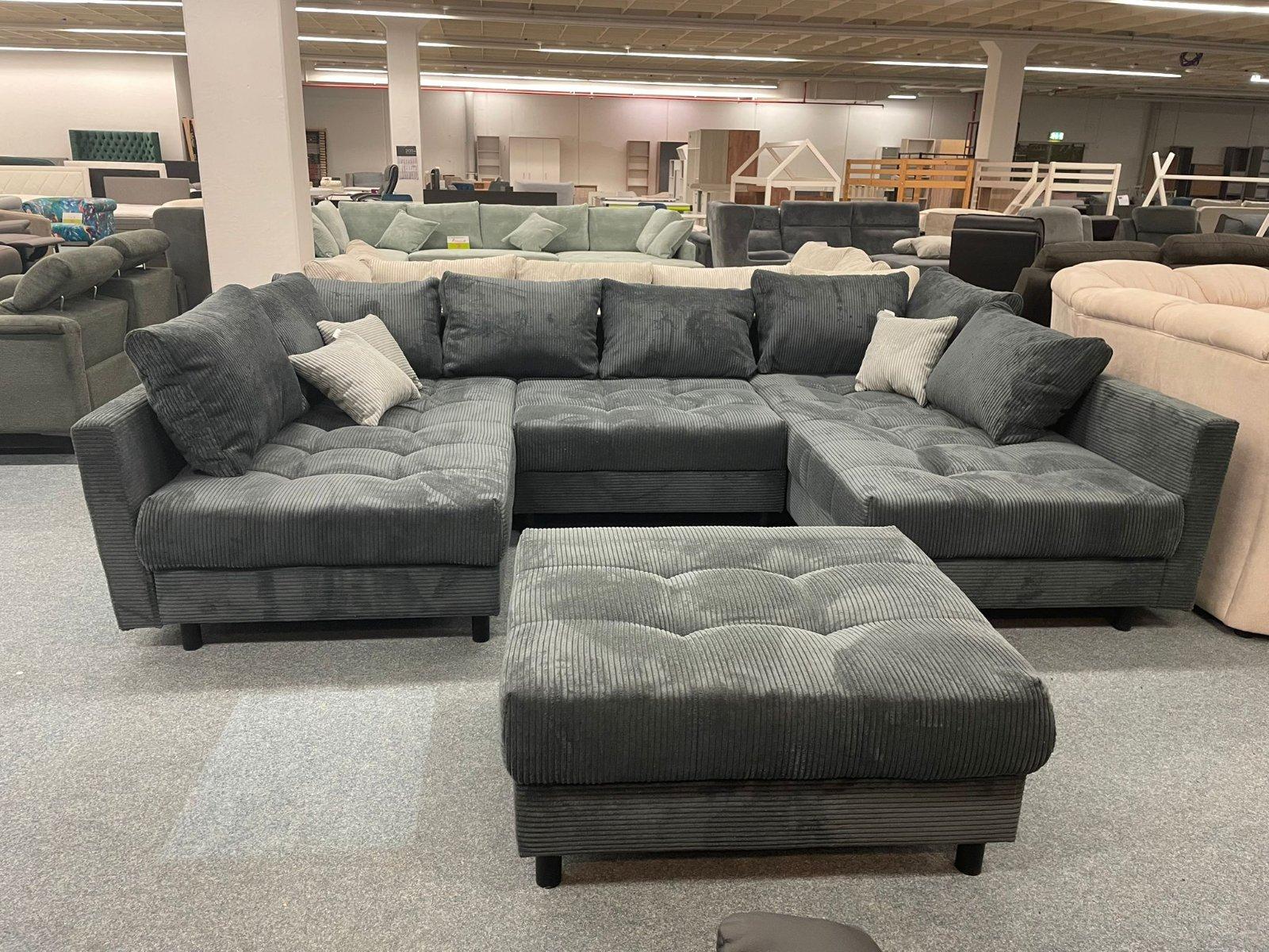 Elegante Wohnlandschaft mit Hocker - Anthrazit