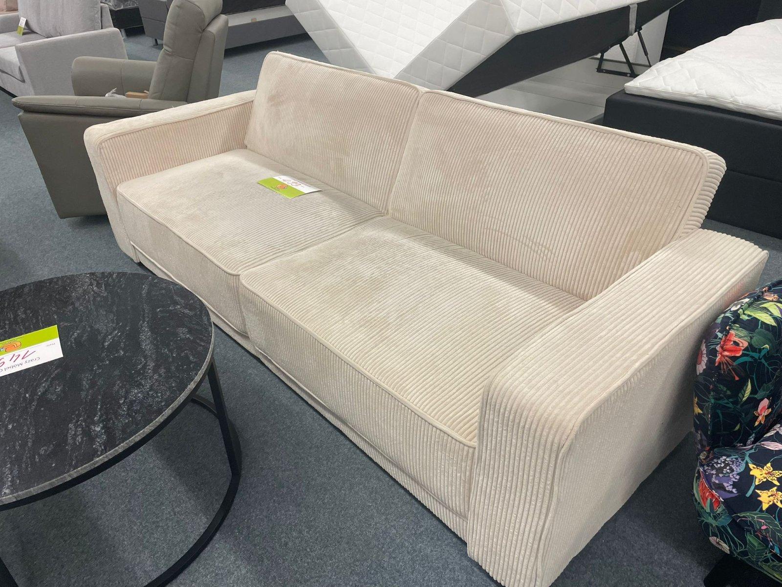 Beige Schlafsofa mit Kissen - Cord-Samt