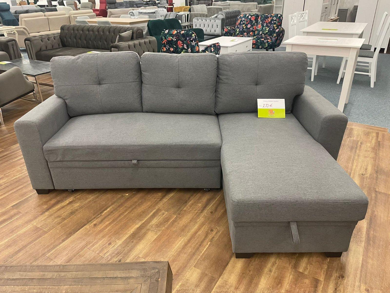 Grau Ecksofa mit Schlaffunktion & Bettkasten