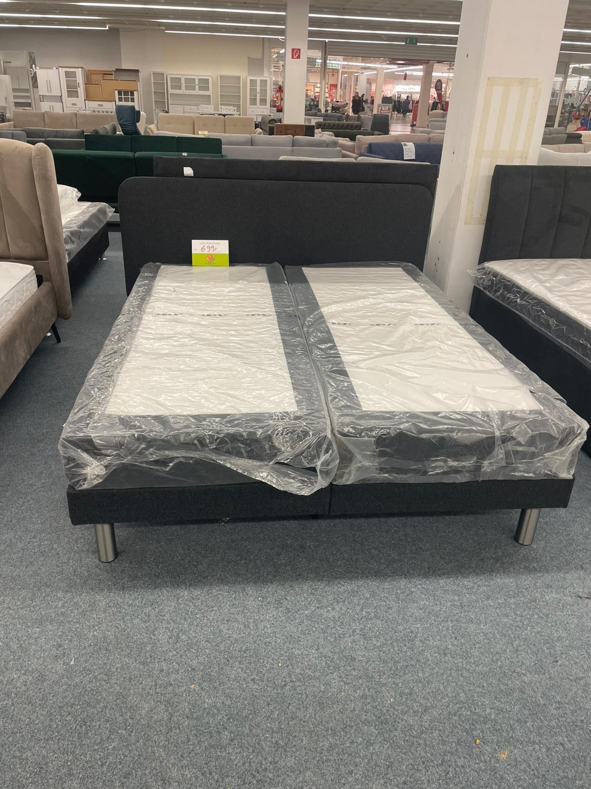 Boxspringbett 160x200 mit Matratze - Schwarz-Anthrazit