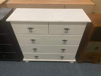 Weißes Massivholz-Kommode mit 5 Schubladen