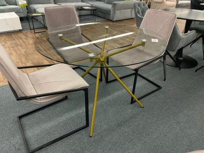 Runder Glastisch mit messingfarbenem Gestell