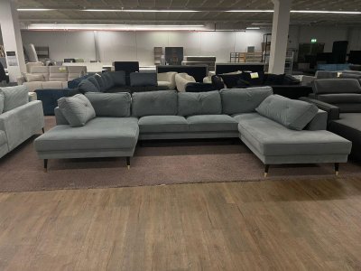 Moderne U-Form Wohnlandschaft in Grau/Blau