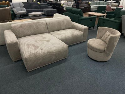 Beige Ecksofa mit Sessel aus Breitcord-Samt