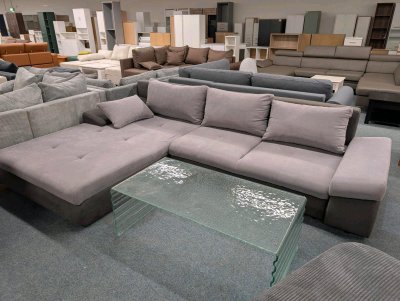 Ecksofa L-Form mit Bettfunktion in Grau
