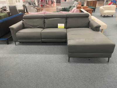 Relax-Ecksofa aus Naturleder - Grau