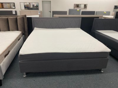 Boxspringbett 180x200 cm - Grau mit Matratze & Topper