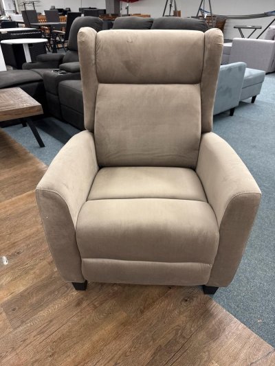 Beiger Ohrensessel aus Samt mit Relaxfunktion